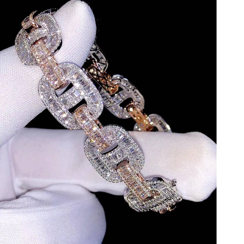 designer jewelry Men Bracelet Hip Hop 925 Silver VVS Iced Out 2 Tone GRA Moissanite Cuban Link Chain