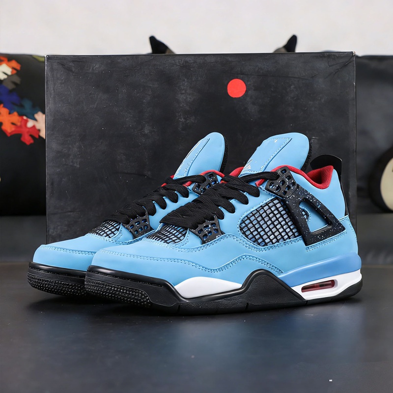 TS Cactus Jack Mens LJR White Cement Basketball Shoes 4 Sneakers University Blue/Varsity Red/Black Sports Shoes Luxury Trainer hupu Shoes Original Quality With Box