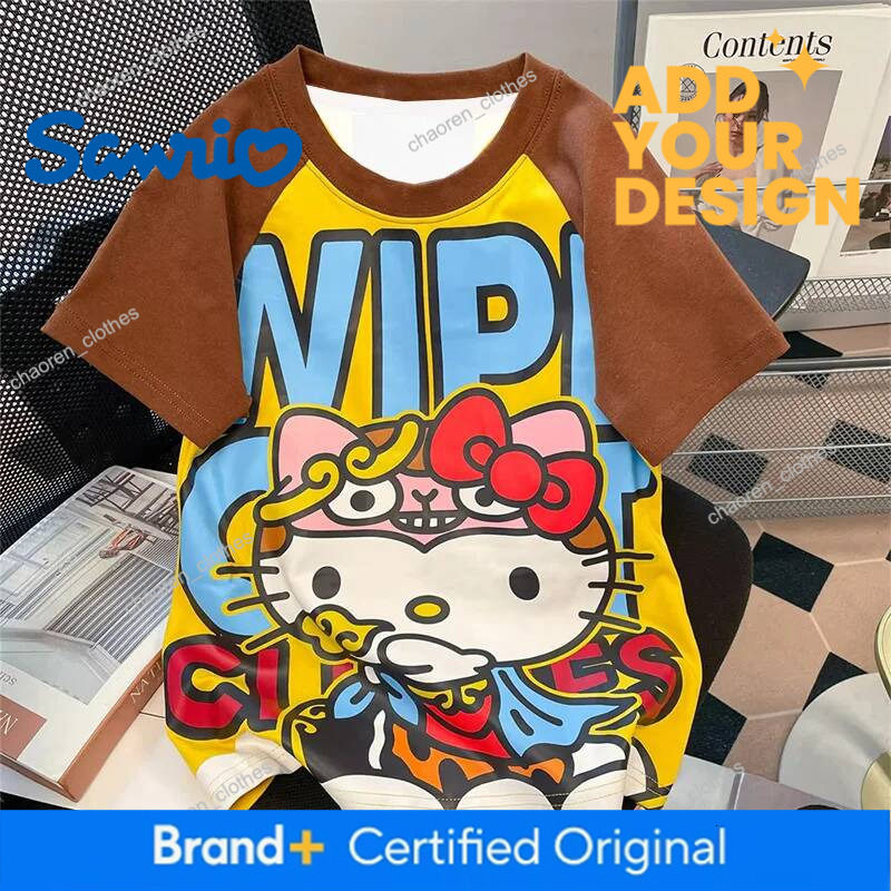Y2K Hello Kitty Hot Selling Cute Cartoon High Street Cosplay Shirt Women's Loose Casual Comfortable Sports Short Sleeved T-Shirt - view 3