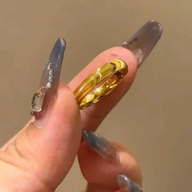 Luxury 24K 9999 Pure Gold real gold Womens Solid Cats Eye Ring Plain Ring Corrugated Finger Ring H260320 - view 5