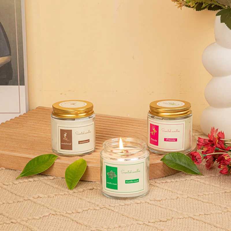 Lavender Scented Candles with Glass Jar Packaging and Gold Lid - Aromatherapy Accents Relaxing Bedroom Living Room Fragrance H260319