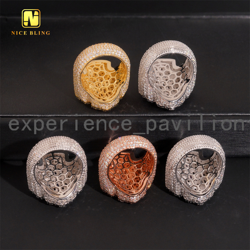 Baguette Iced Out Cross Shape Hip Hop Rapper Jewelry Ring Ruby Sapphire Full With VVS Moissanite Diamond 925 Silver Men Ring