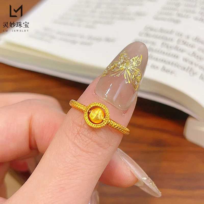 9999 24K real gold luxury jewelry rotatable ring to run when running the plain ring open ring simple temperament women H260320 - view 3