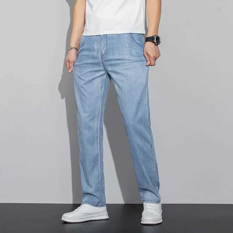 2026 New in Lyocell Fabric Summer Ultra-thin Mens Jeans Soft Drape Loose Straight Casual Denim Pants Street Wide Leg Trousers D260320