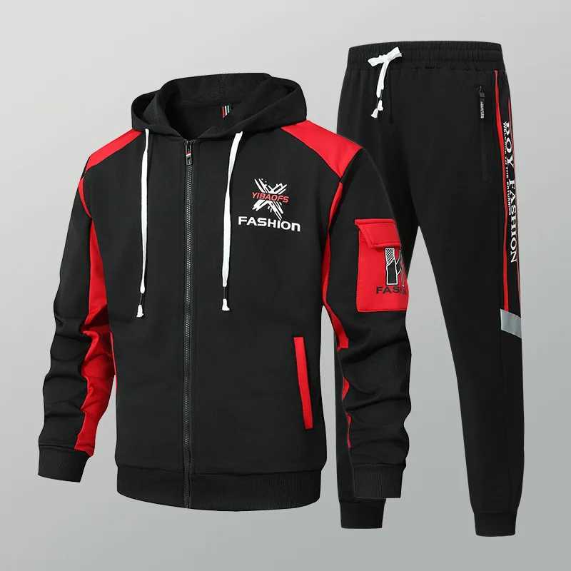 New mens Zipper Cardigan Pants Fashion Two-piece Set Casual Sportswear Spring and Autumn Printed Commuting Set M260320