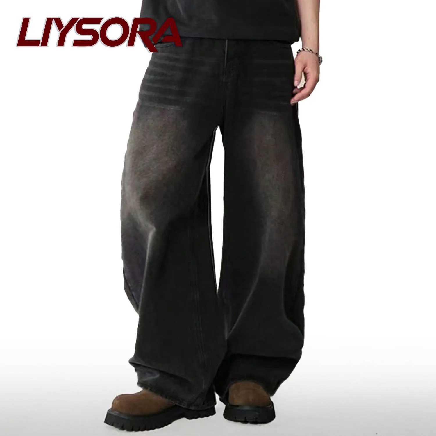 Four Seasons American Retro Black Baggy Wide Leg Jeans Korean Student Casual Straight Loose Denim Pants Gray Blue Jeans Unisex D260320