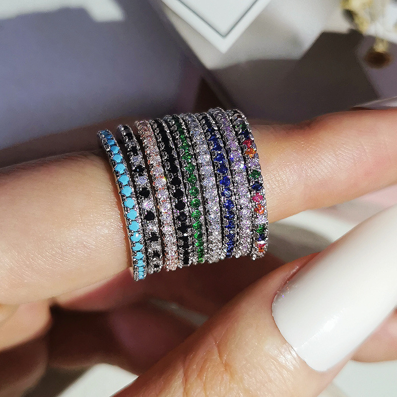 Ring For Women Niche Style Wish European And American Simple Multi-Color Full Color Diamond Plain Band Universal - view 4