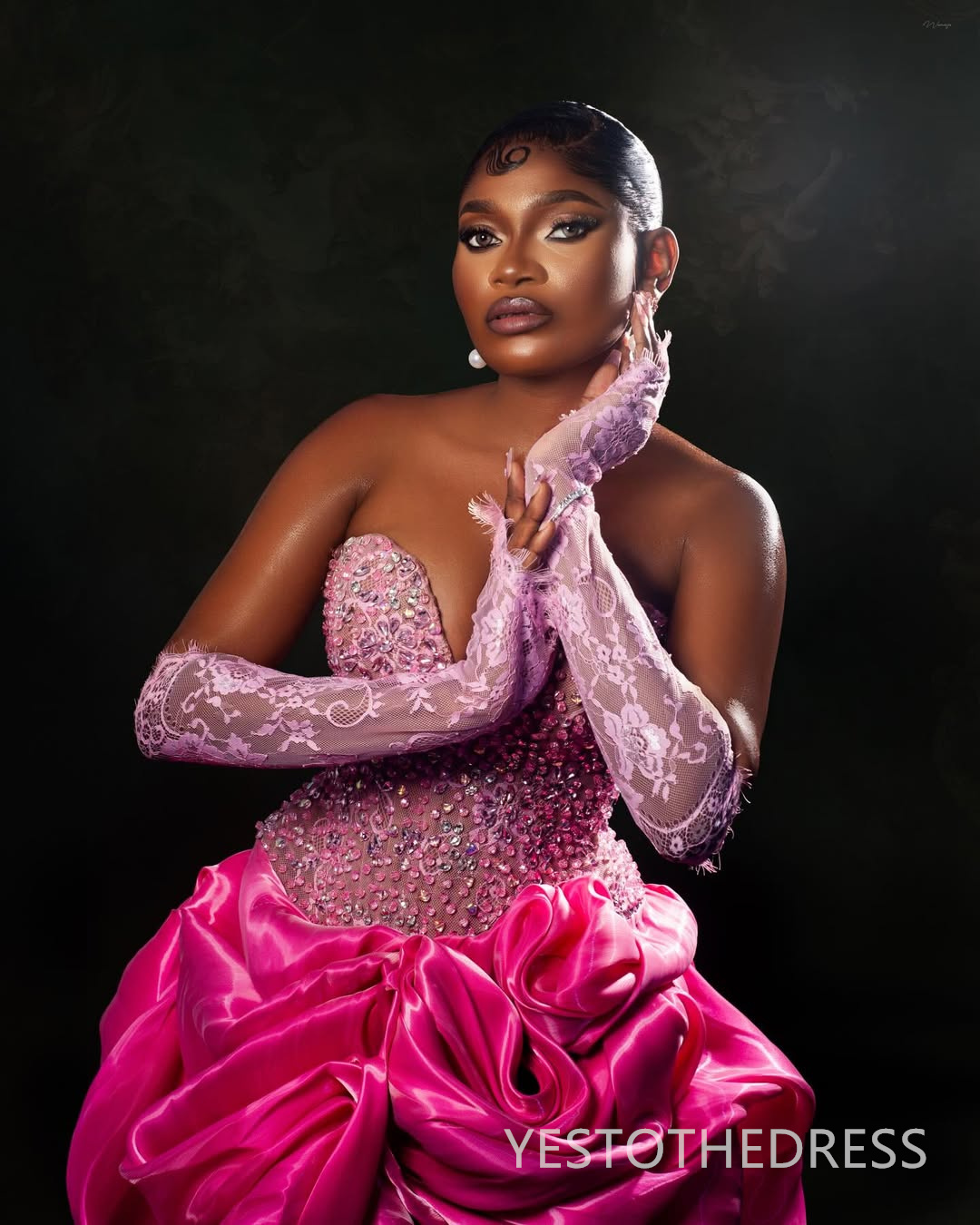 Aso Ebi Fuchsia Prom Dresses 2026 Mermaid Evening Dresses Formal Gowns For Black Women High-Low Beaded Lace Flora Crystals Birthday Second Reception G