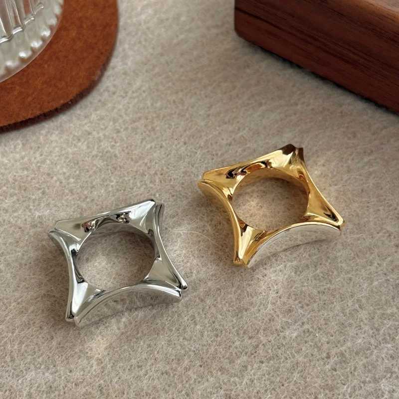 Retro Smooth Wide Ring Minimalist Luxury Textured Irregular Metal Rings Fashion Jewelry H260320 - view 5