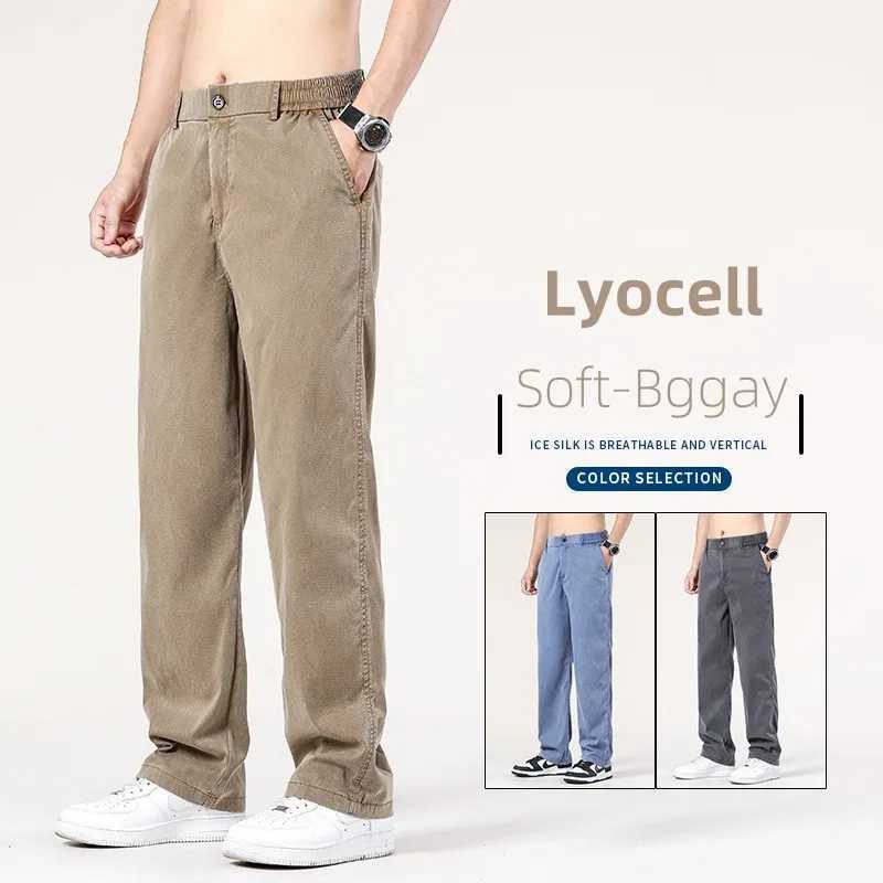 Summer New Baggy Jeans Mens Classic Thin Lyocell Fabric High Quality Straight Casual Pants Soft Denim Trousers Coffee Blue Gray D260320
