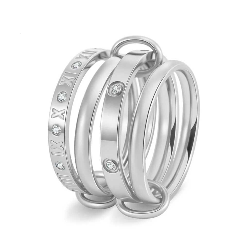 Premium diamond-set triple ring titanium steel womens stacked plain ring 18K gold temperament ring interlocking rin H260320 - view 6