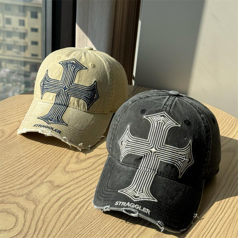 Vintage casquette luxe Distressed Cross Baseball Cap American-Style Soft-Top for Men Women Duckbill Cap Free Shipping - view 5