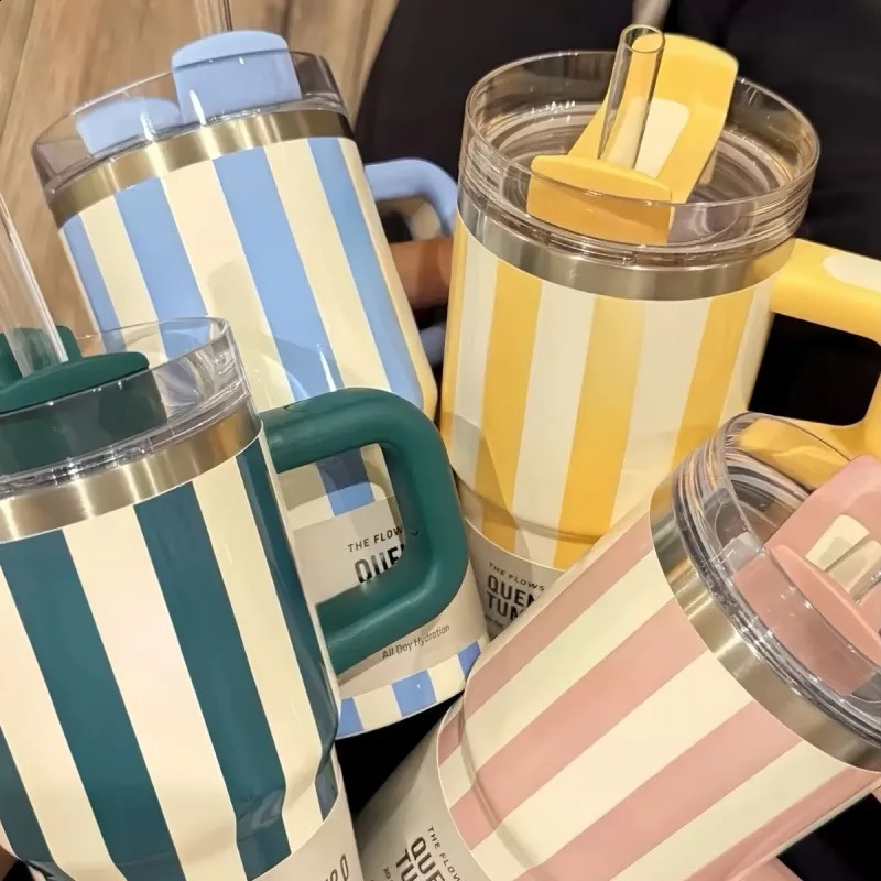 20oz Thermal Water Bottle With Handle and Straw Drinkware Cold Stainless Steel Thermos Portable Car Coffee Cups Thermal Mug 260319