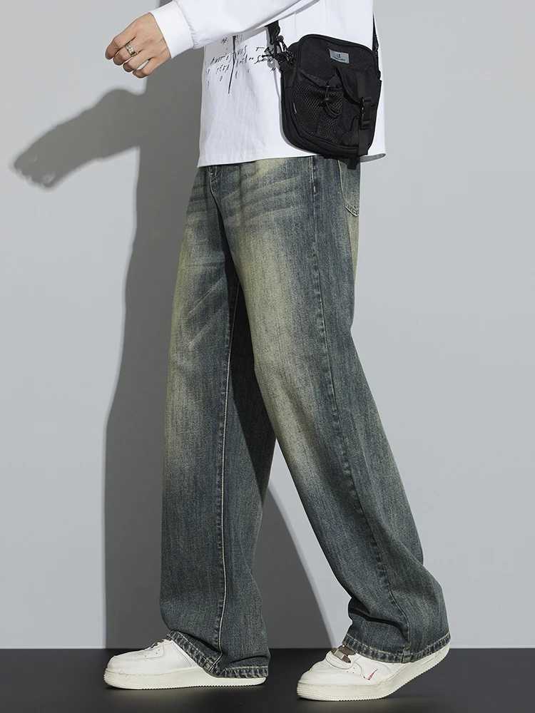 Cotton Baggy Men Wide Leg Jeans Retro Loose Streetwear Fashion Korean Straight Washed Denim Trousers High Quality Brand Clothes D260320