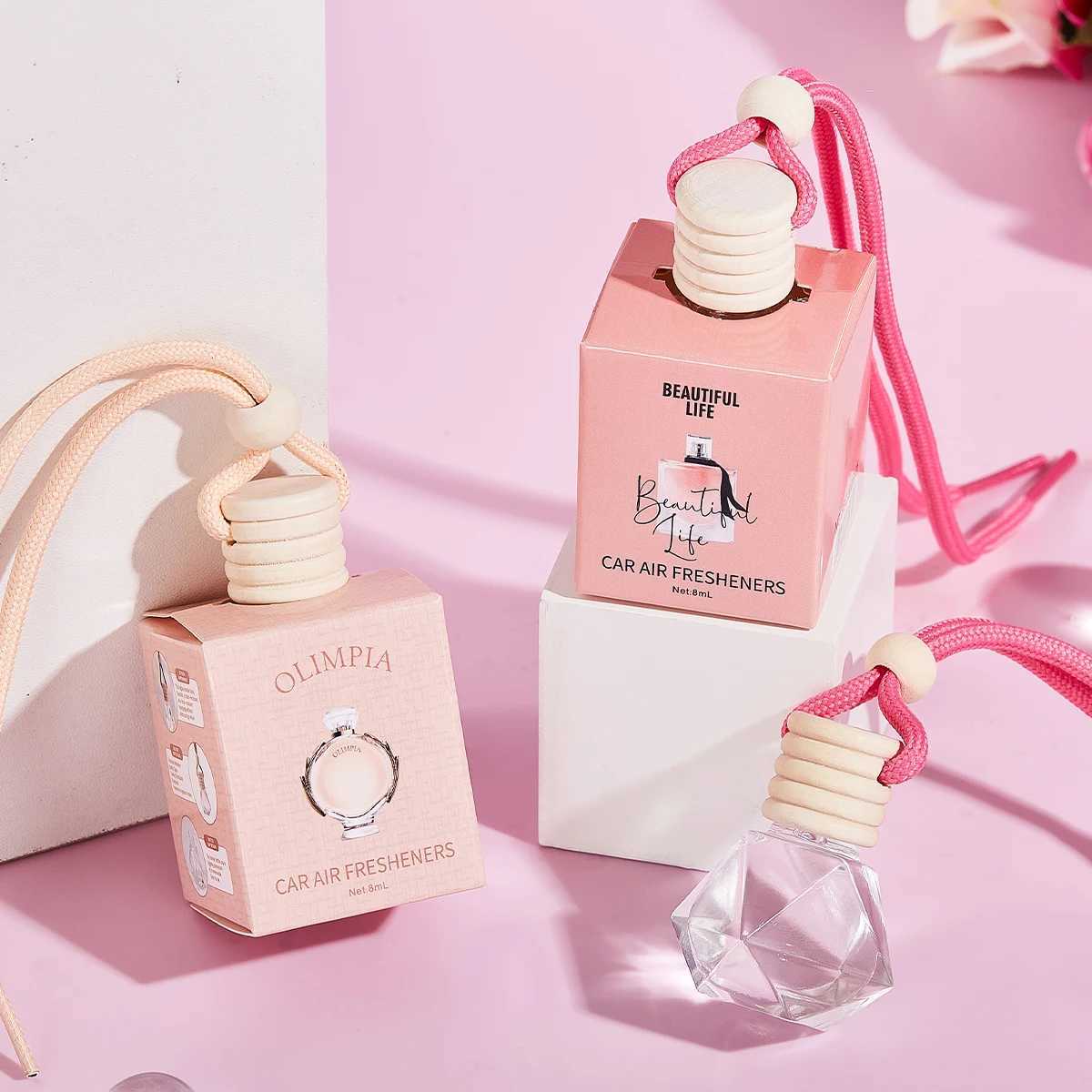 Pink Car Fragrance 8ML Keep Charming Fresh Glass Bottle Air Freshener Hanging Car Interior Decoration Female Perfume Diffuser H260319