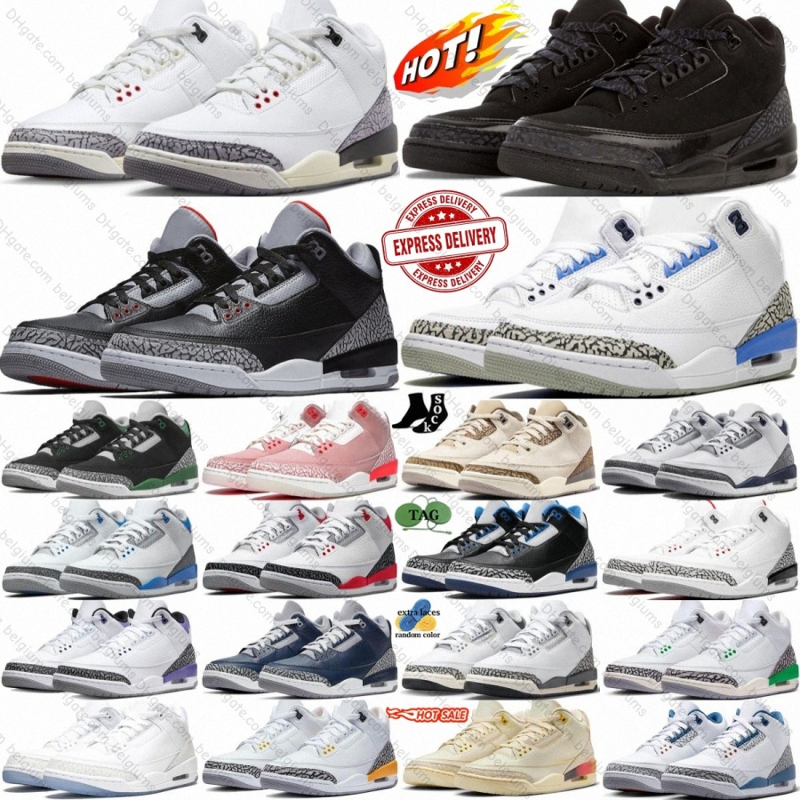 Designer Basketball Shoes 3 Cement Black Cat 3s White Fire Red Women Mens Green Glow Wizards Sunset Lucky Rare Racer Cool Grey Pine UNC Palomino Pink o53w#