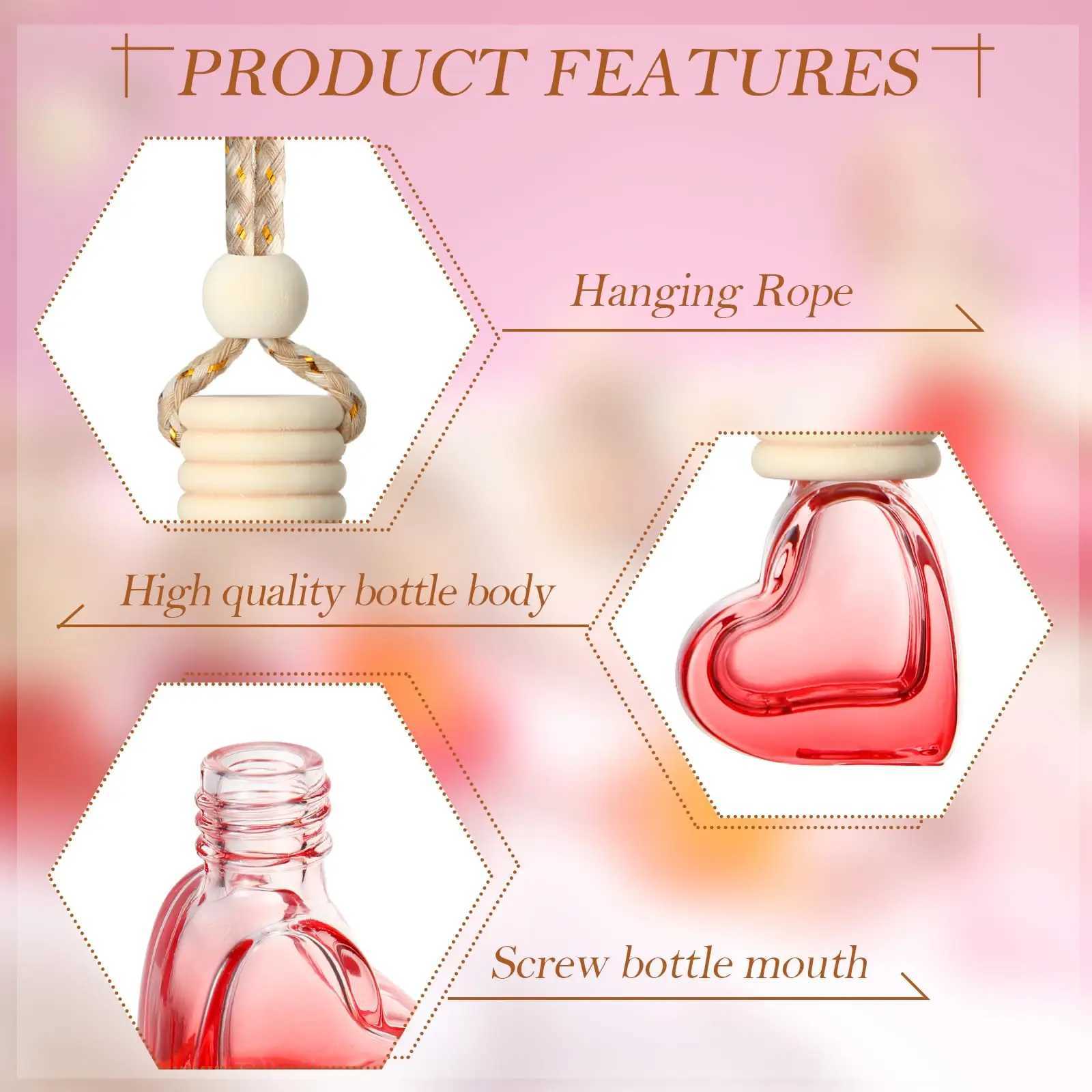 Car Fragrance Bottle Ornament Hanging Empty Bottles Heart Shaped Essential Oil Diffuser Air Freshener Scent Interior Accessory H260319