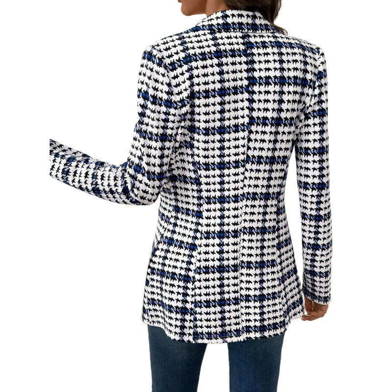 Luxury Brand Designer Clothes Temu Foreign Trade New European And American Style Houndstooth Blazer For Women, Slim Fit, Long-Sleeved Jacket, Fashiona