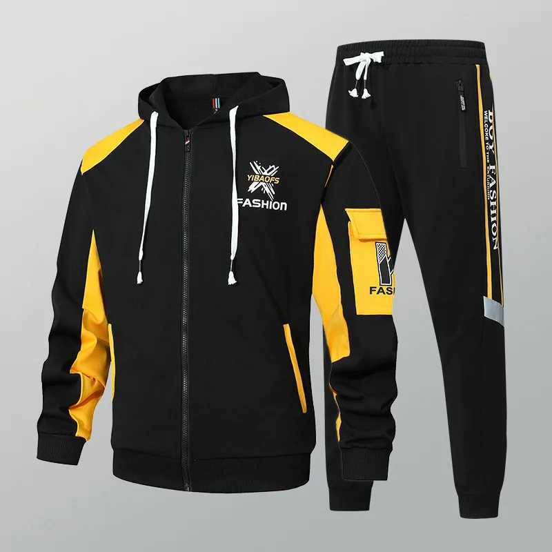 New mens Zipper Cardigan Pants Fashion Two-piece Set Casual Sportswear Spring and Autumn Printed Commuting Set M260320