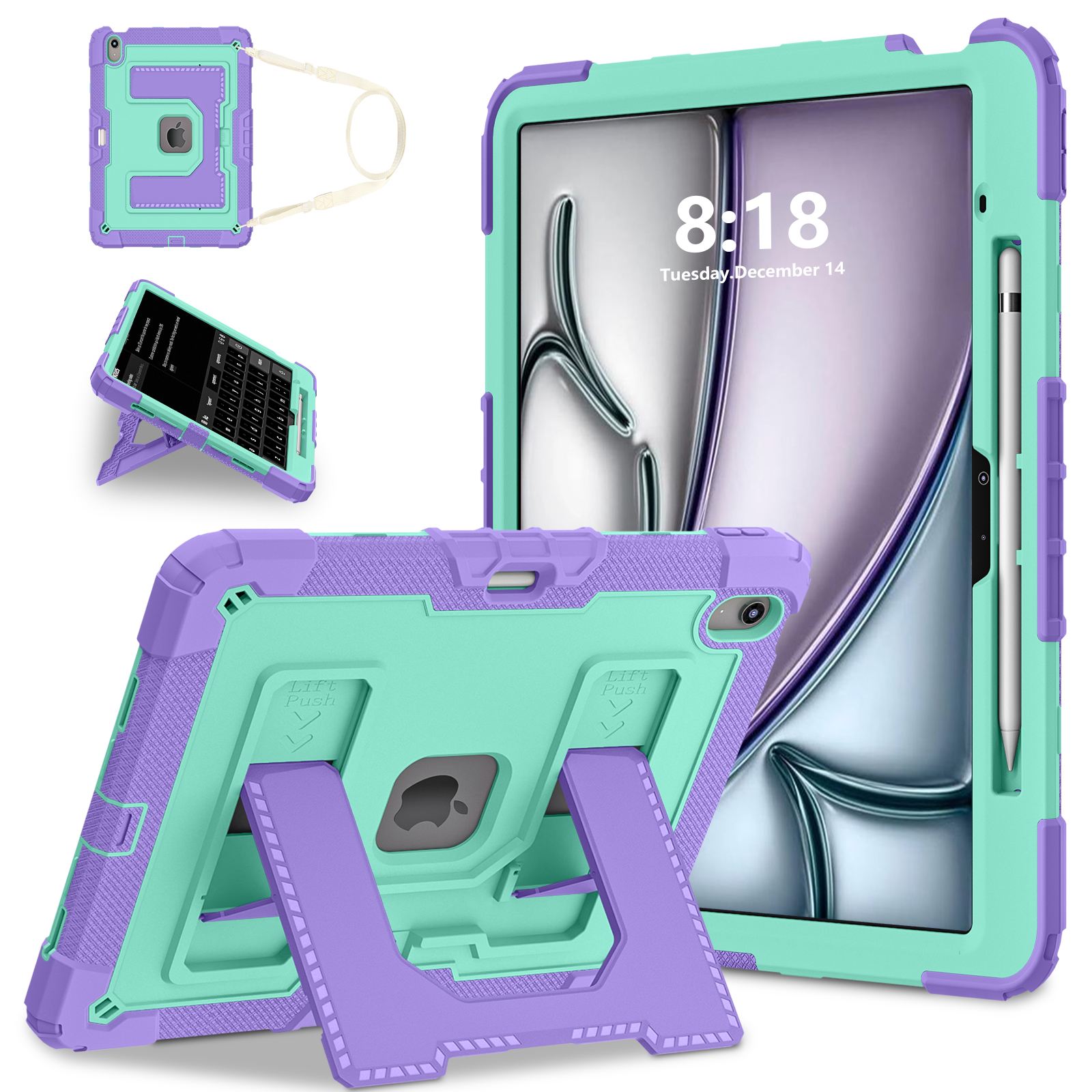 Armor Cover For ipad Air 13 Air11 Air4 Air5 A19 iPad 10.2 mini 7 6 Protective Shell With Portable Shoulder Strap Reinforced ShockProof Corners Mil-Grade Drop Protection