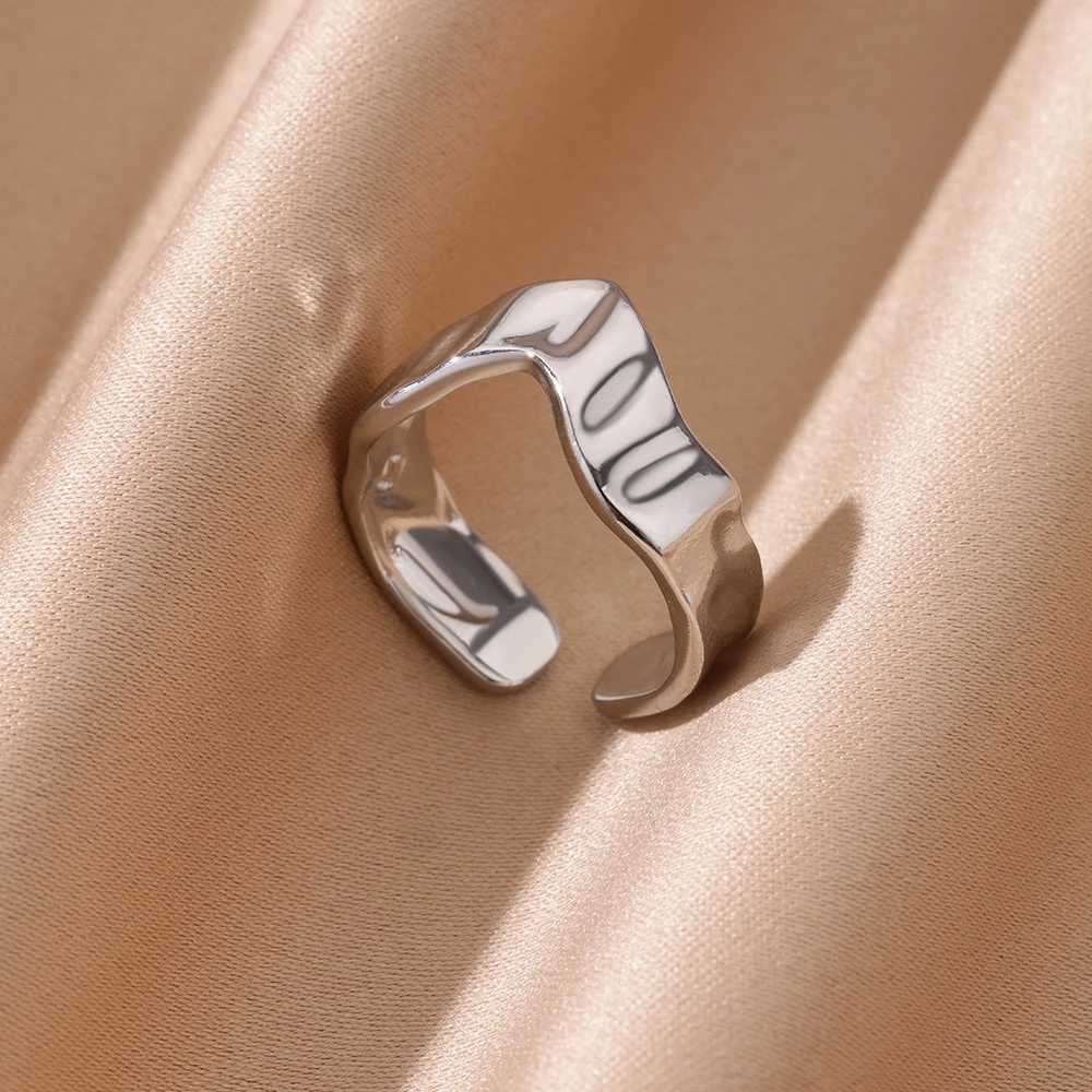 Stainless Steel Irregular Open Rings for Women Silver Color Texture Minimalist Wedding Aesthetic Finger Ring Jewelry anillos H260320 - view 6