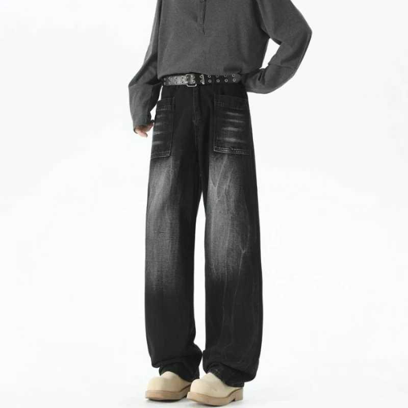 Mens Baggy Soft Casual Pants Gray Autumn Fashion Versatile Comfortable Stretch Straight Leg Jeans Male High Street Retro Jeans D260320