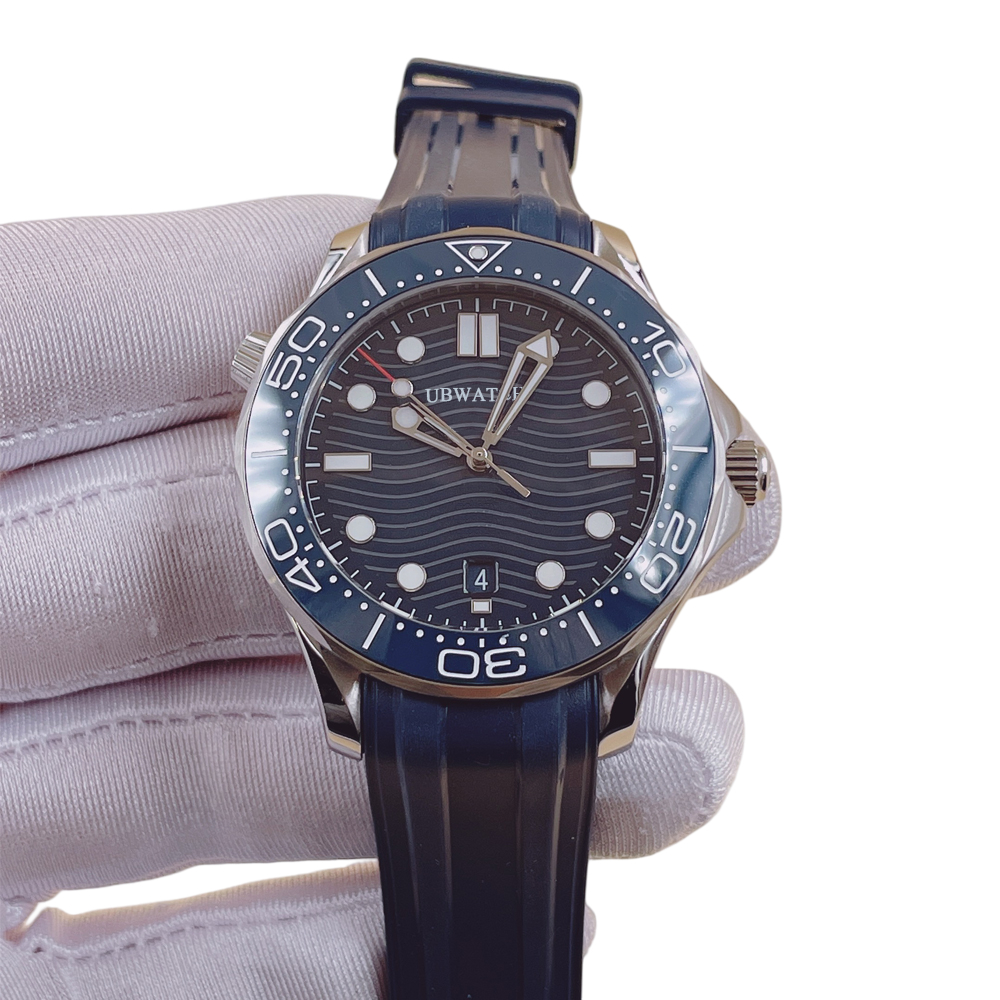 jason007 U1 Upgraded Luxury O1 Automatic Mechanical Colors Glass Back Stainless Steel Case Steel Strap Mens Watches Wristwatches SEA 300 Blue Rubber