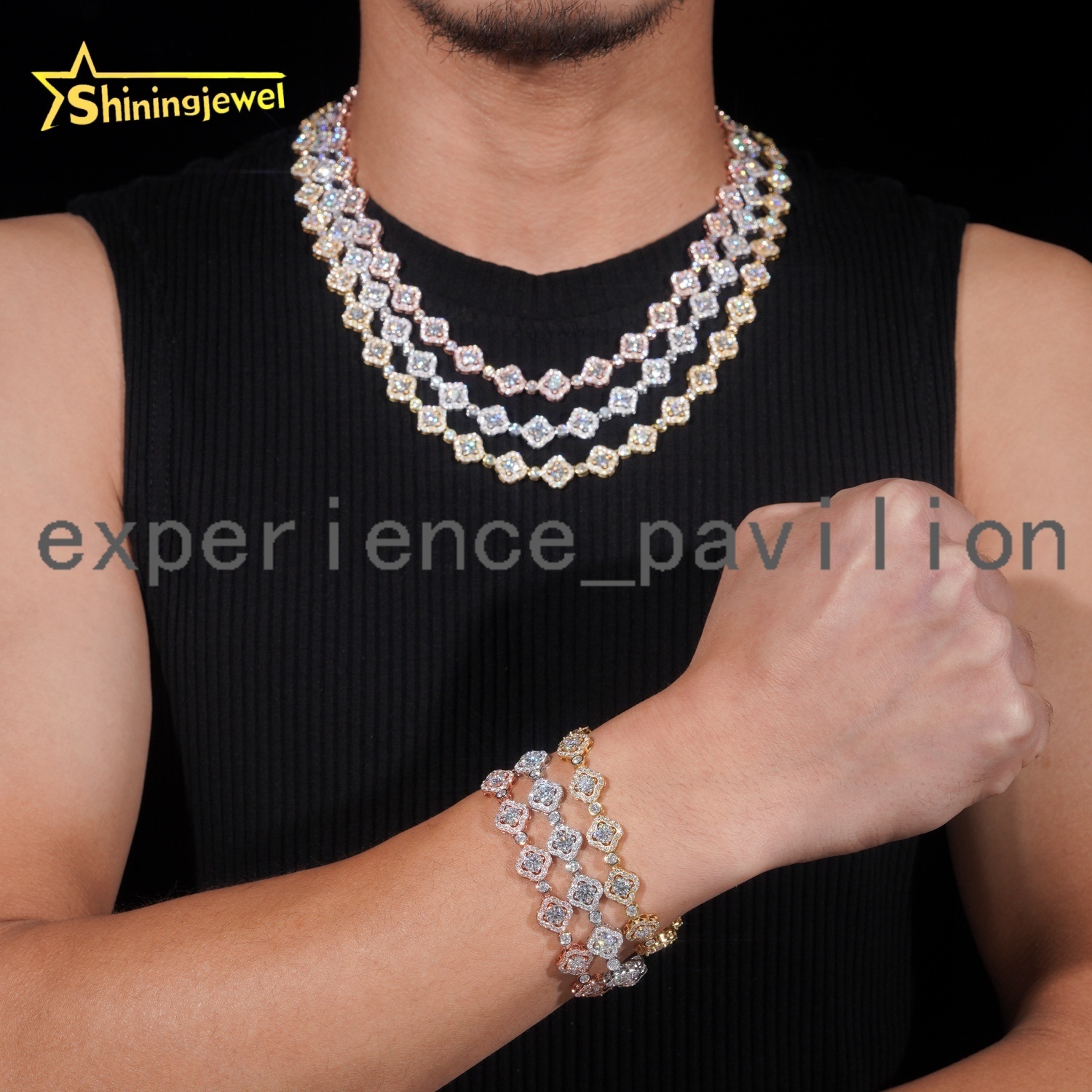 Hot Selling 925 Silver Pass Diamond Tester Clover Bracelet Moissanite Iced Out Custom Moissanite Bracelet Men Hip Hop Jewelry