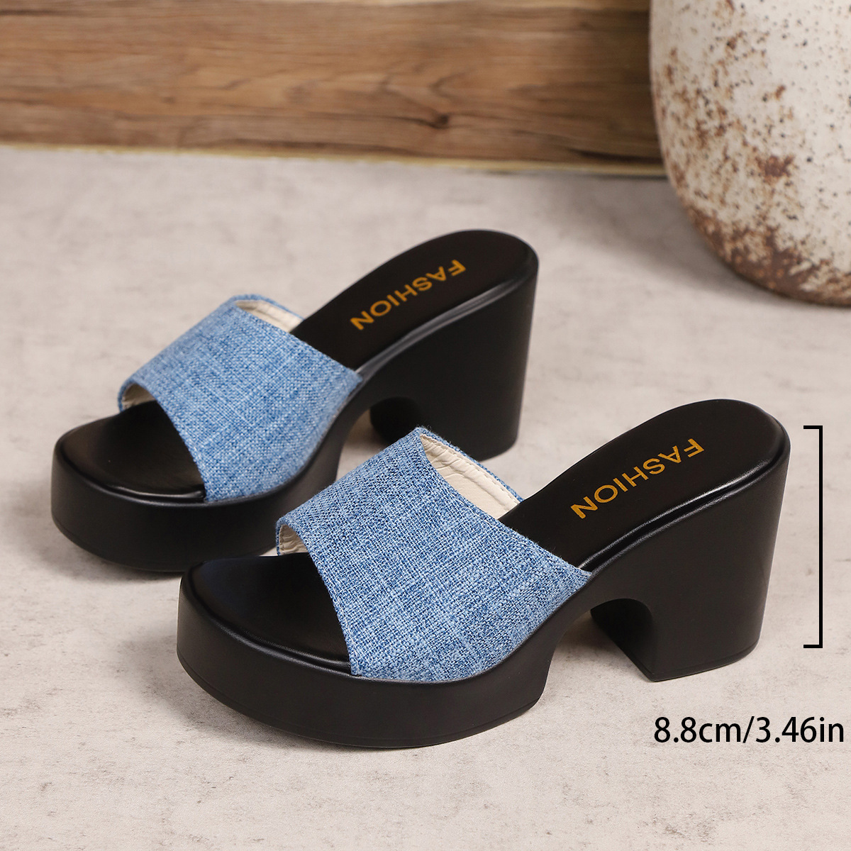 shoes 2026 summer European and American style one-word fashion women's plus size square-toed thick high-heeled slippers