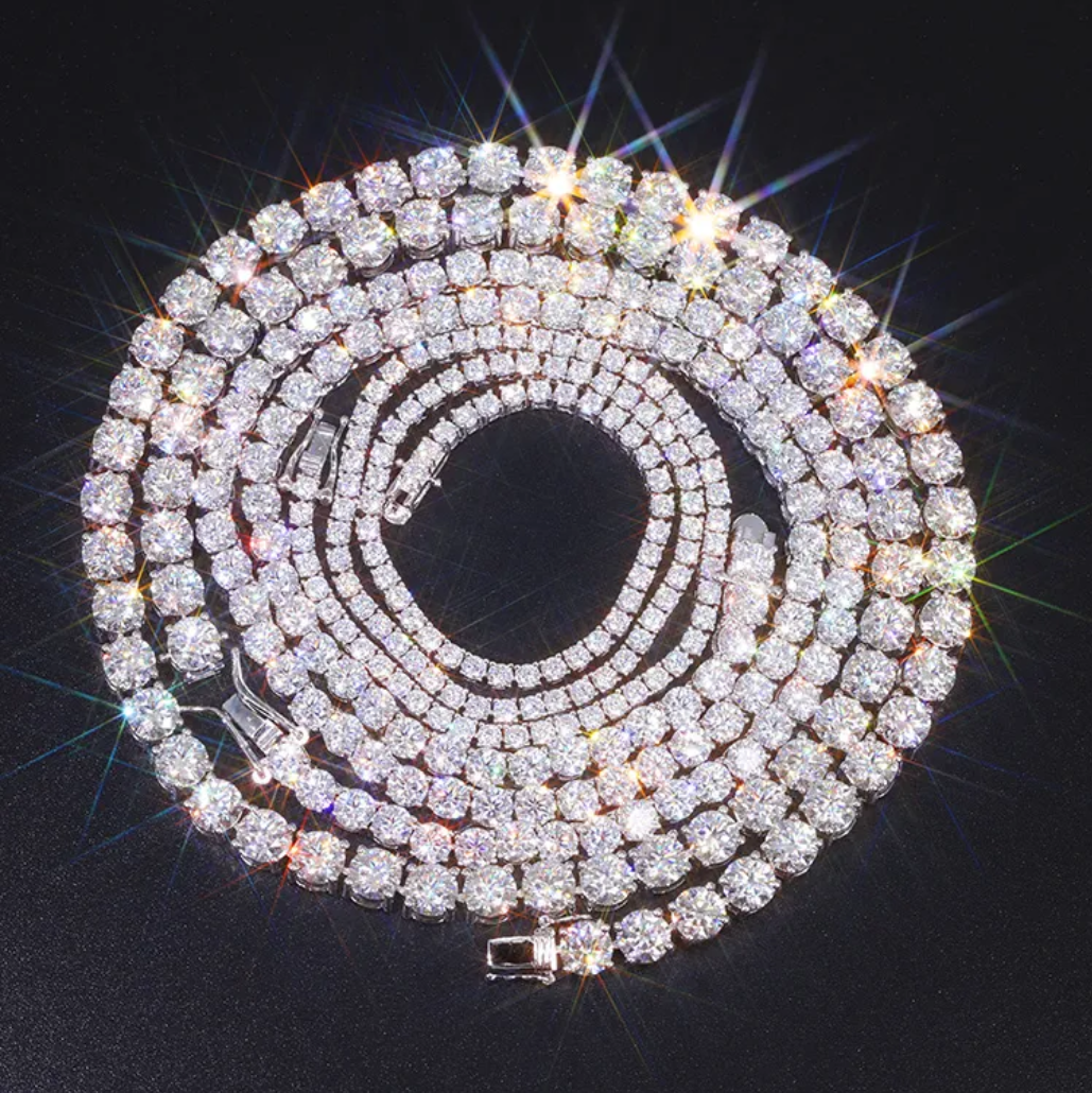 Moissanite chain tennis necklace bracelet 4mm width s925 silver ice out chain for man and weman