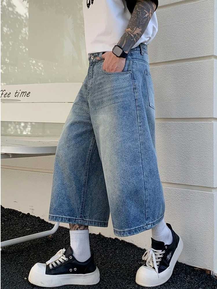 Summer Mens New American Vintage High Waist Wide Leg Jeans Loose Seven-Foot Pahts Denim Casual Straight Leg Pants D260320