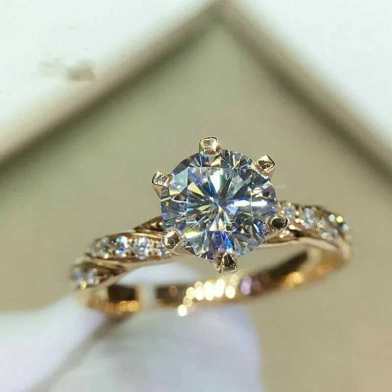 Luxury Shiny Gold Color Stainless Steel Moissanite Twist Couple Rings for Women Men High Quality Wedding Zircon Finger Jewelry H260320 - view 5