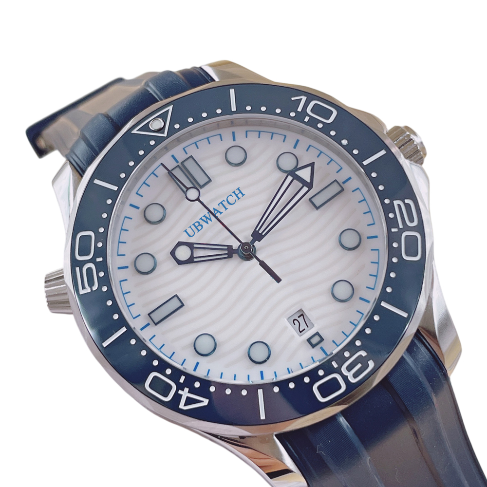 jason007 U1 Upgraded Luxury O1 Automatic Mechanical Colors Glass Back Stainless Steel Case Steel Strap Mens Watches Wristwatches SEA 300 Blue
