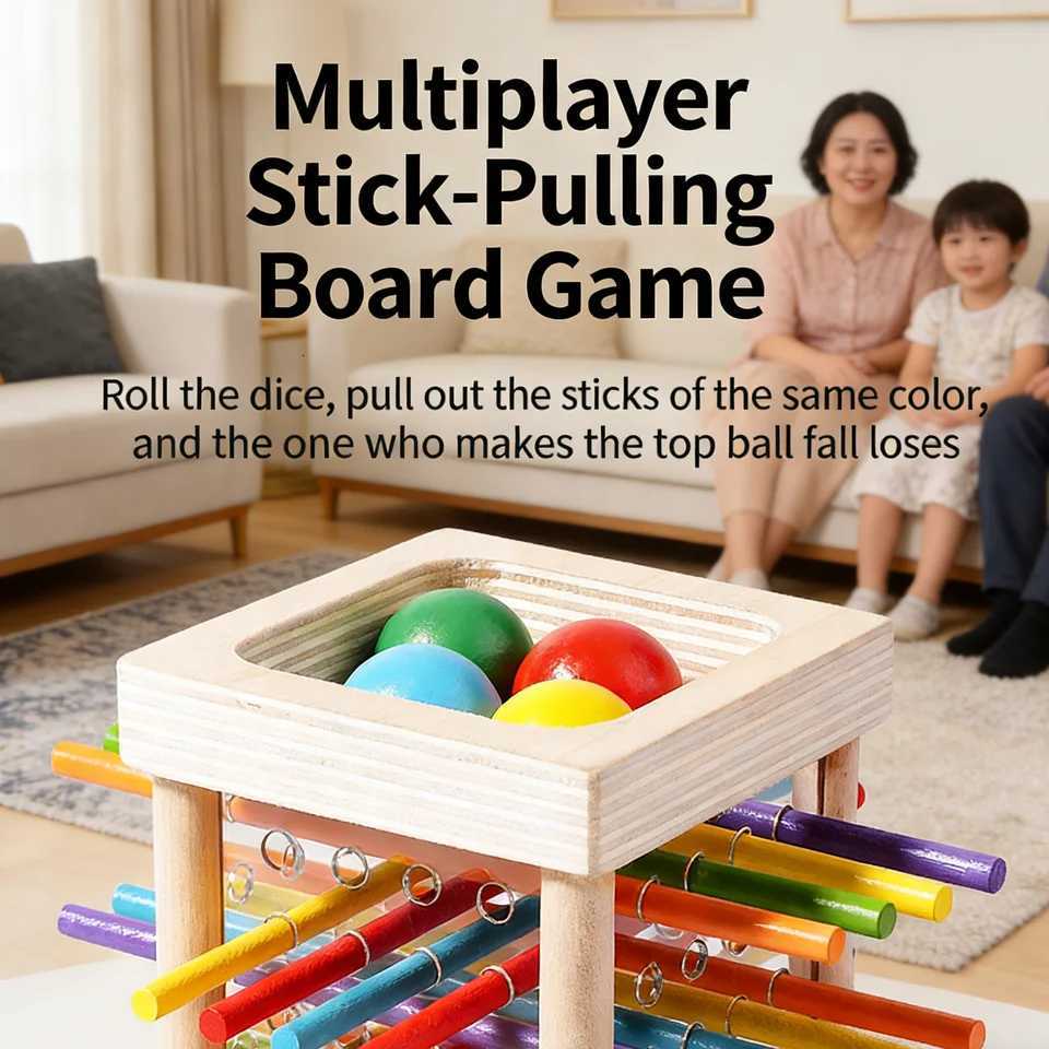 Wooden Stick Pulling Toy Colorful Stick Game with Dice Balls Toddlers Crack-Resistant Wood Smooth Polished Safe Play Skill Build Y260319