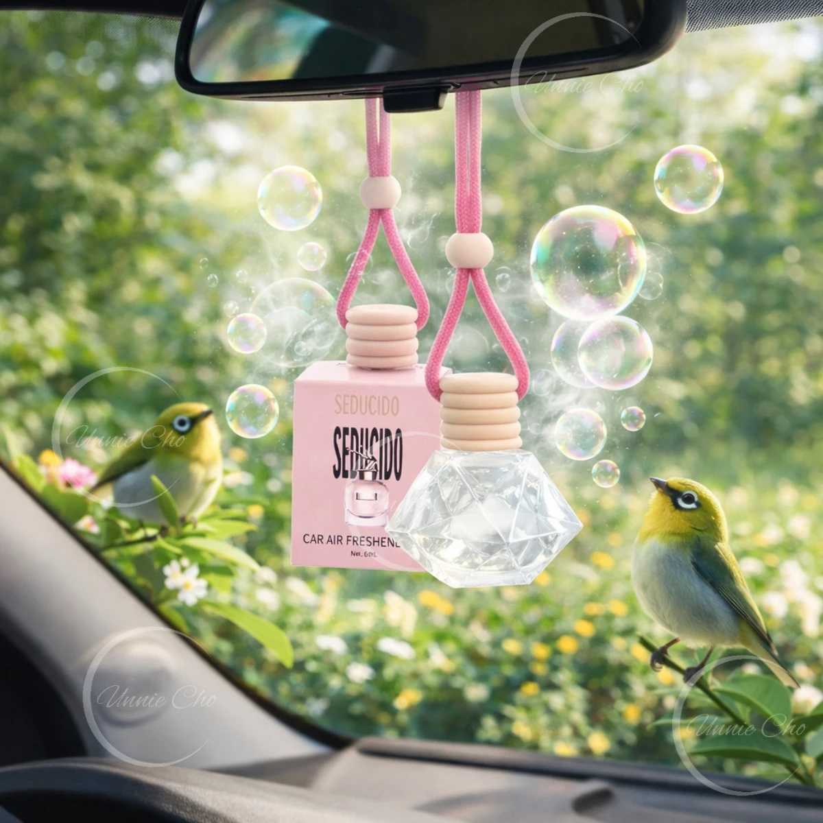 Pink Car Fragrance 8ML Keep Charming Fresh Glass Bottle Air Freshener Hanging Car Interior Decoration Female Perfume Diffuser H260319