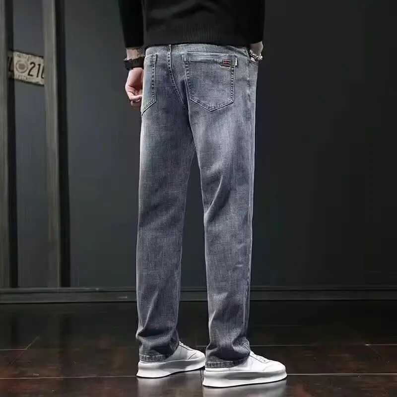 Mens jeans 2026 Spring and Autumn new elastic loose straight leg winter with thick fleece mens casual pants D260320