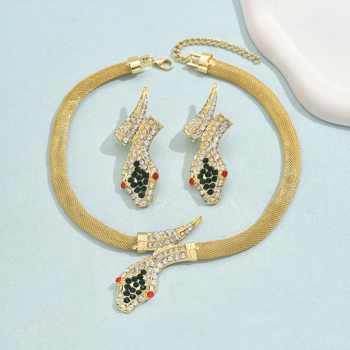 Luxury Brand Designer Jewelry New Trendy European And American Cross-Border Best-Selling Creative Diamond-Encrusted Snake-Shaped Hollow Necklace And E