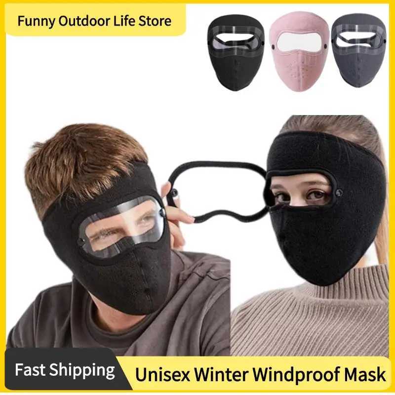Unisex Winter Windproof Mask Thickened Warm Fleece Breathable Motorcycle Cycling Face Mask With HD Anti-fog Goggles Warm Scarf M260320