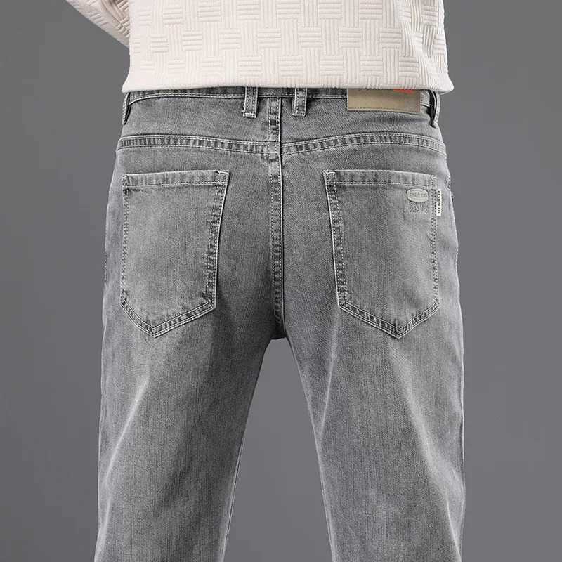 Classic Men Vintage Cloth High Waist Trousers 2024 Autumn Loose Straight Stretch Wash Jeans High Quality Sky Blue Brand Pants D260320