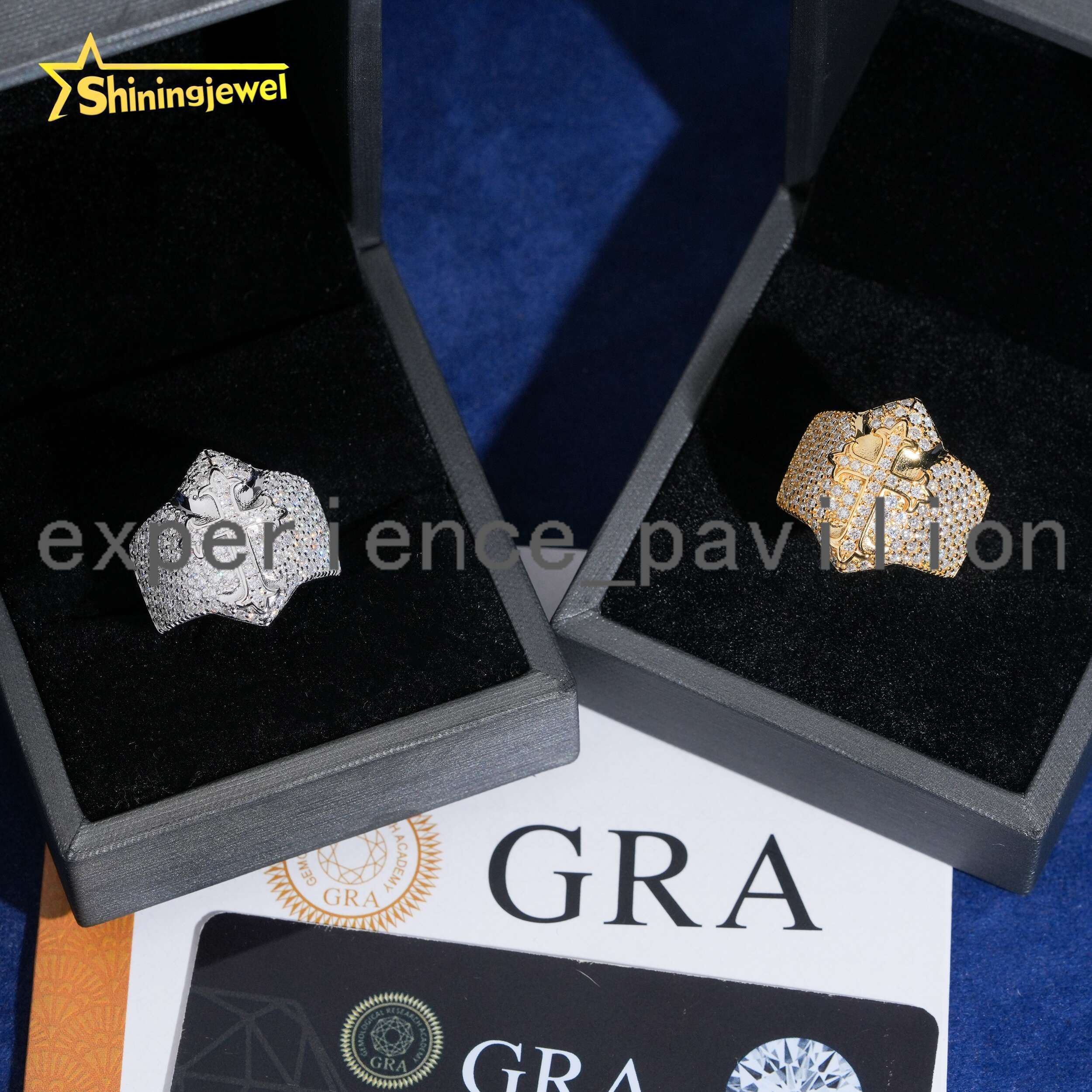 Iced Out Diamond Men Rings Silver 925 Fine Jewelry GRA Certificated Hip Cross Moissanite Ring Pass Diamond Tester