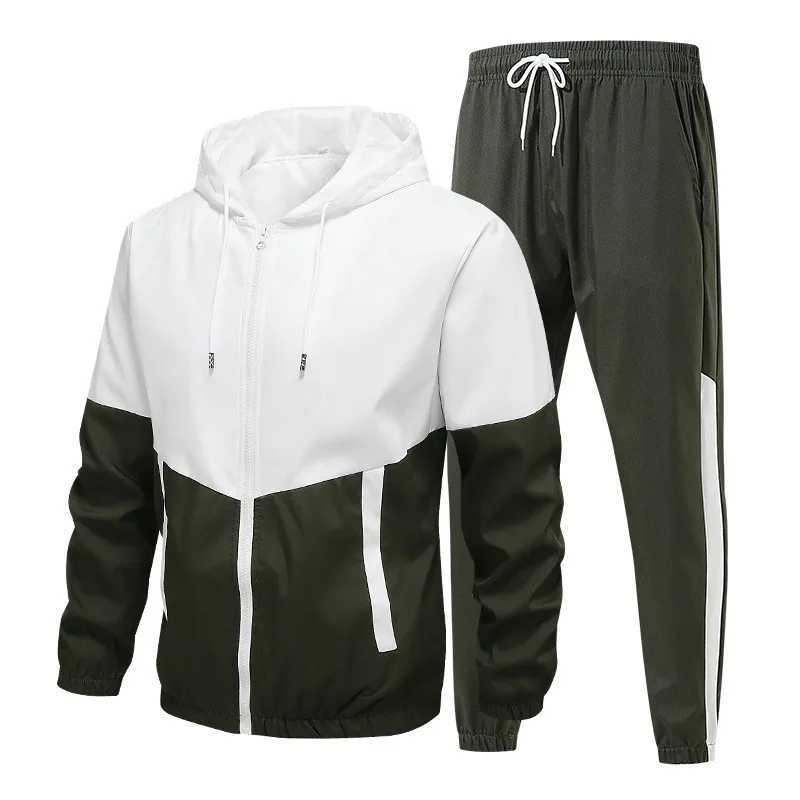 Spring and Autumn Mens Hooded Sports Leisure 2-piece Sets New Fashion Jacket and Pants Hip Hop Casual Running Sportswear Men M260320