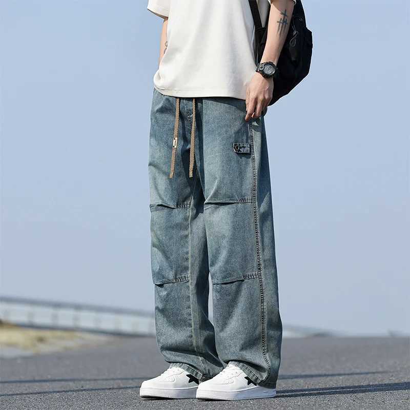 Stylish laid-back style loose straight-leg jeans that make you look taller casual long pants casual pants plus-size mens pants D260320