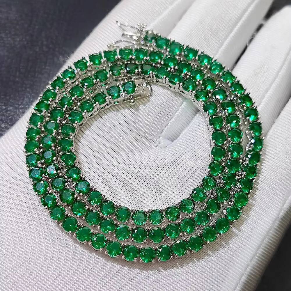 NUOYA Fine Jewelry 4mm Bling Diamond Tennis Chain Single Row Pink Green Moissanite VVS Silver Plated Tennis Chain Necklace for Women
