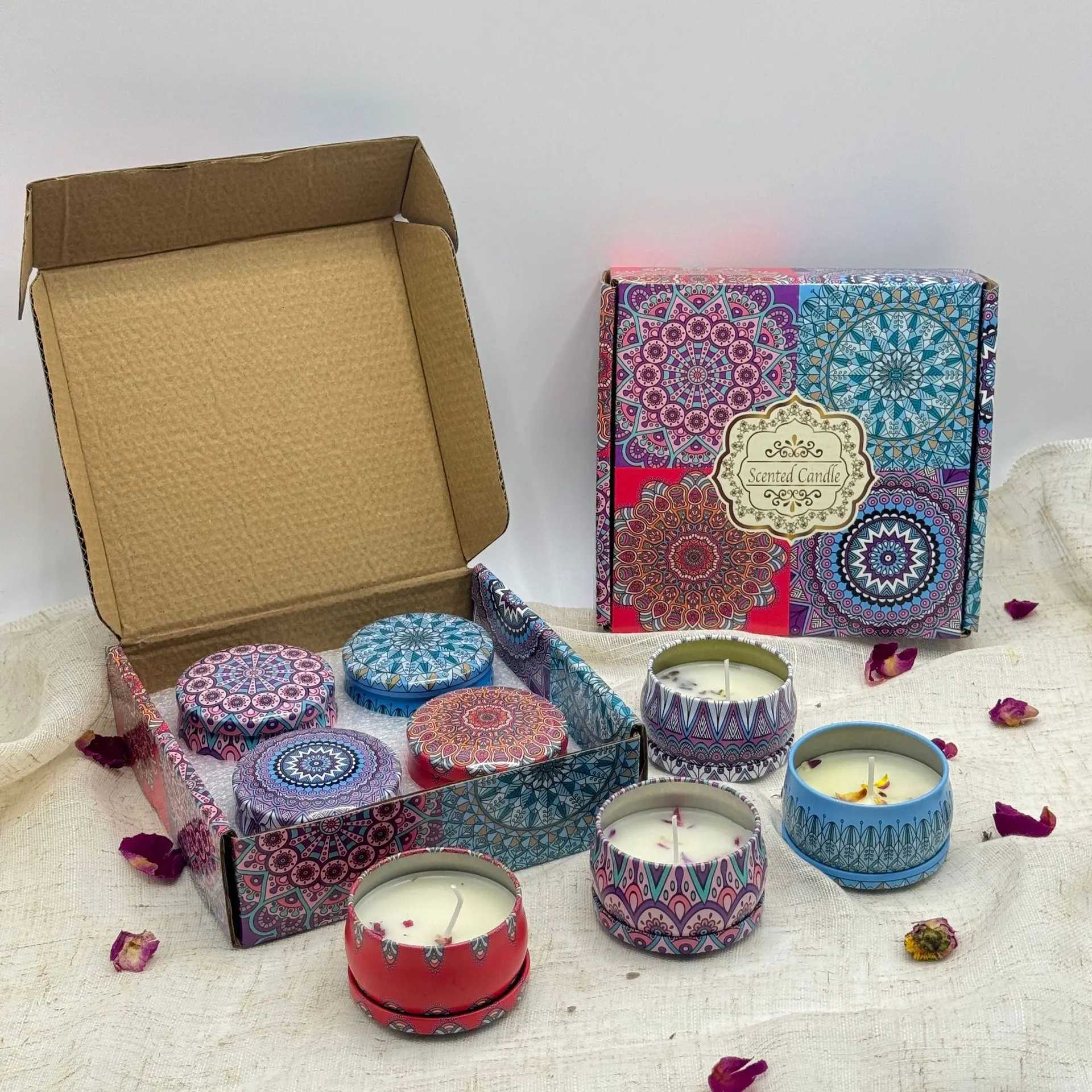 Set Of 4 Scented Candle Boxes 4 Fragrances Candles For Stress Relief Relaxation Yoga And Holiday GiftsColor box packing H260319