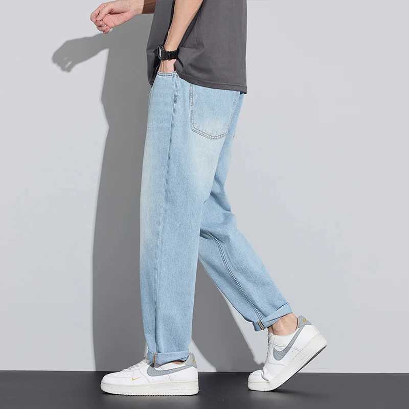 Summer breathable lightweight mens casual fashion slim fit jeans with elastic straight tube breathable soft denim pants light D260320