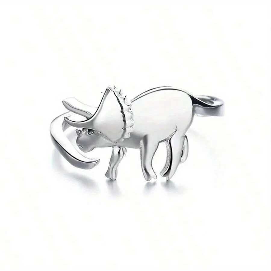 Retro style womens adjustable dinosaur ring - unique Jurassic design simple yet elegant style silver finish comfortable H260320 - view 6