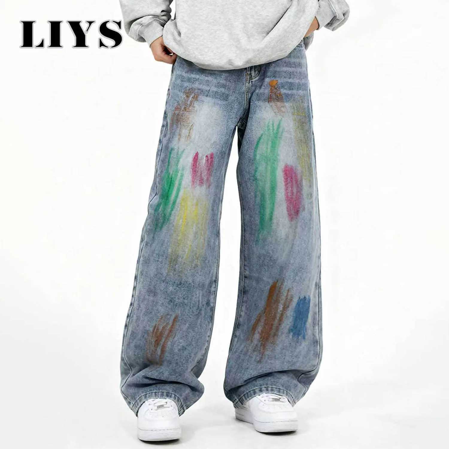 American Mens Retro Painted Graffiti Baggy Straight Leg Jeans Four Seasons Loose Comfortable Casual Denim Pants Jeans Unisex D260320