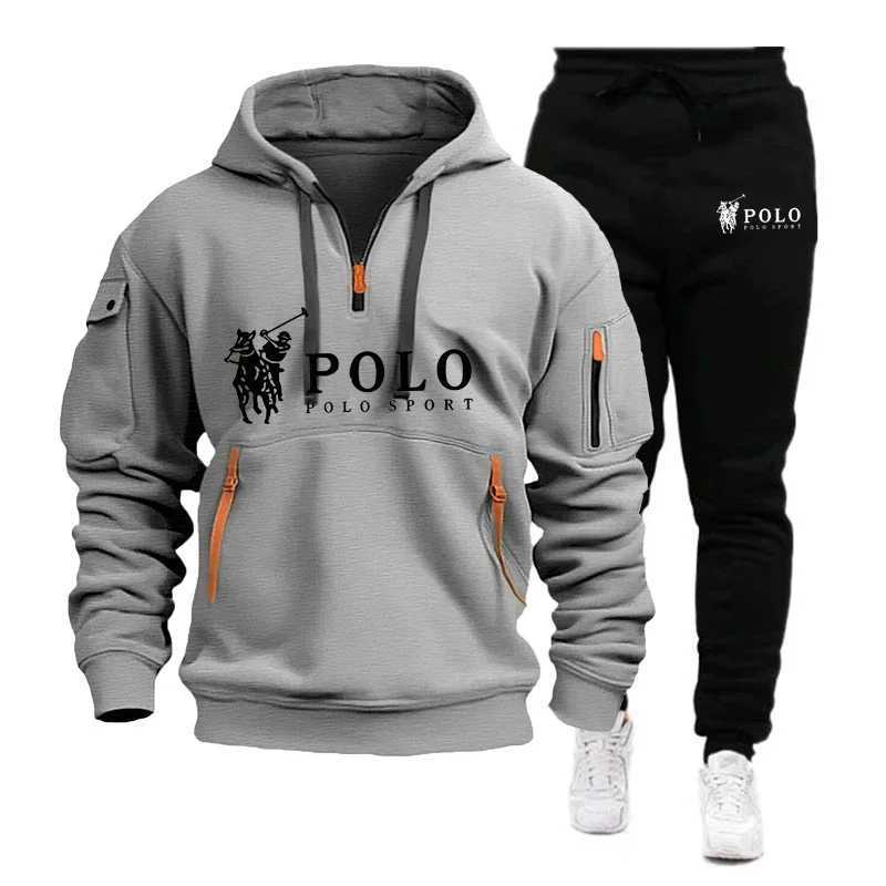 Autumn and Winter 2025 new Mens casual set a fashionable outdoor hiking windproof and warm mens hoodie and pants 2-piece set M260320