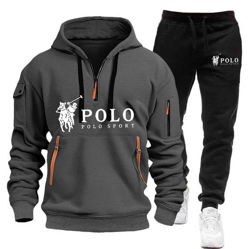 Autumn and Winter 2025 new Mens casual set a fashionable outdoor hiking windproof and warm mens hoodie and pants 2-piece set M260320