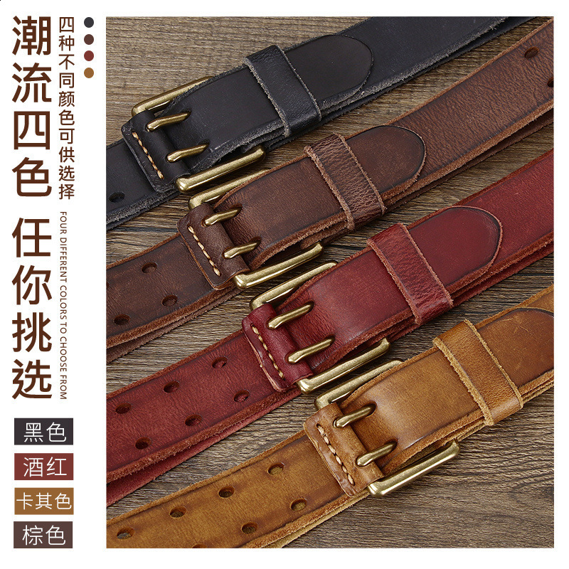 38CM Mens Belt Genuine Leather Belt Casual NoPunch Pin Buckle Smooth Top Layer Cowhide Lazy Belt 251126